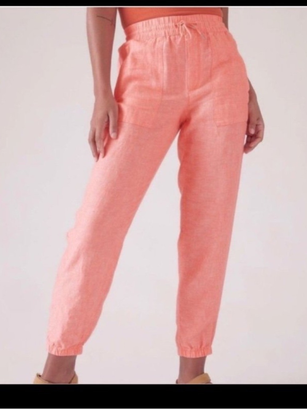 Athleta Retreat Sunset Glow Elastic-Waist Linen Joggers SZ 8 petite